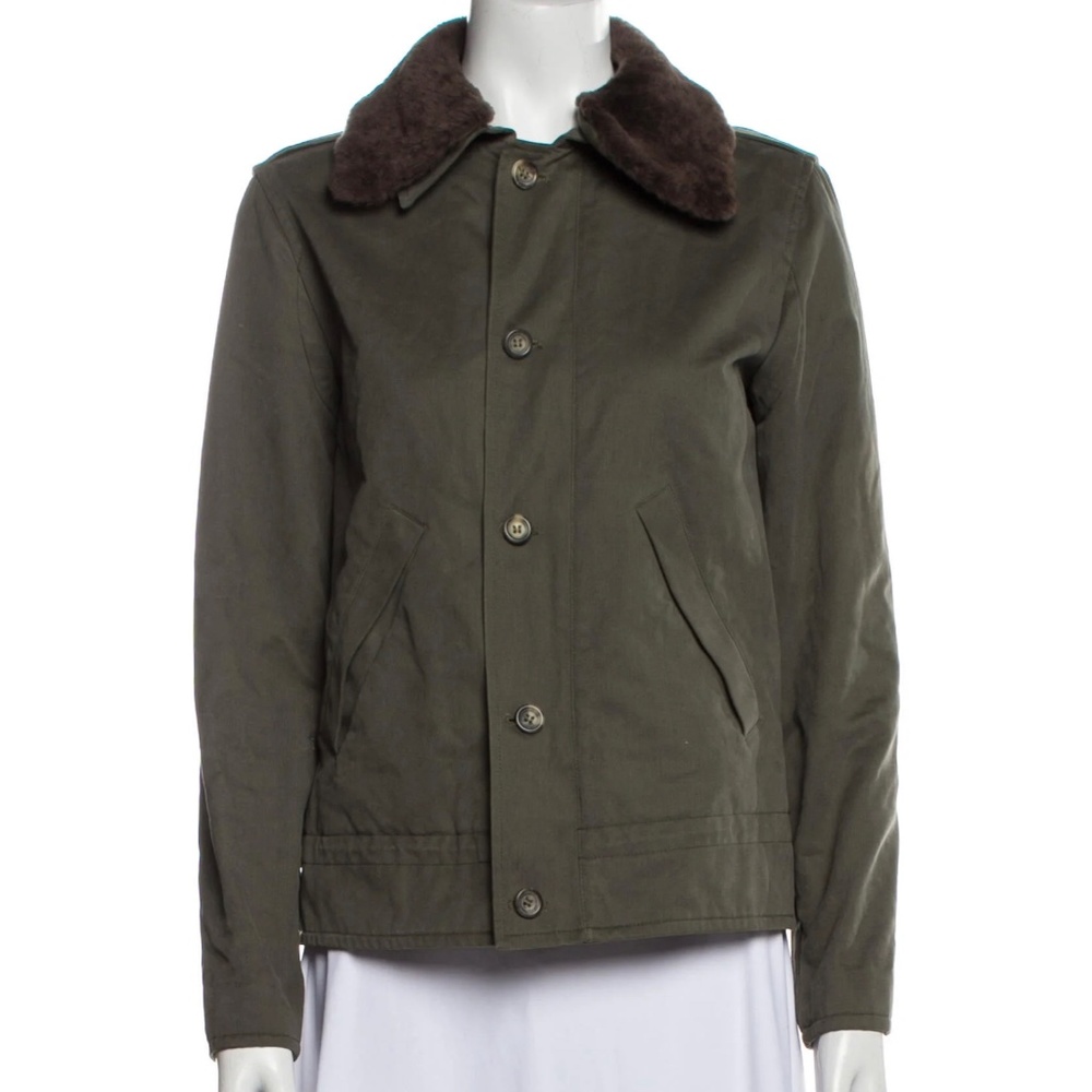 APC cotton jacket with faux fur trim, Size Small, Olive Green, Unisex